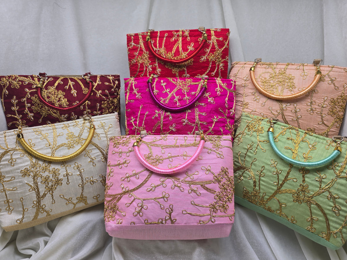 Indian Wedding Clutch Bag, Embroidered Bridal Purse, Silk Handbag with Handle, Bridesmaid Gift, Ethnic Party Clutch, Gift for Her