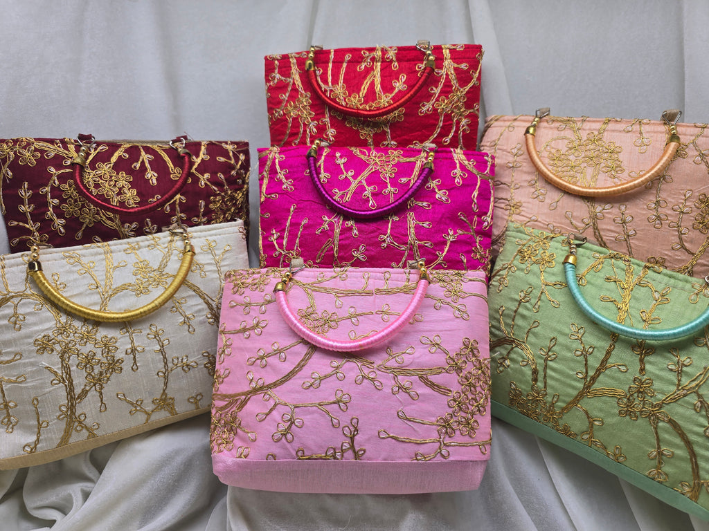 Indian Wedding Clutch Bag, Embroidered Bridal Purse, Silk Handbag with Handle, Bridesmaid Gift, Ethnic Party Clutch, Gift for Her