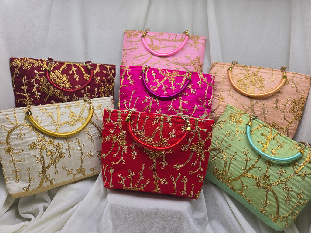 Indian Wedding Clutch Bag, Embroidered Bridal Purse, Silk Handbag with Handle, Bridesmaid Gift, Ethnic Party Clutch, Gift for Her
