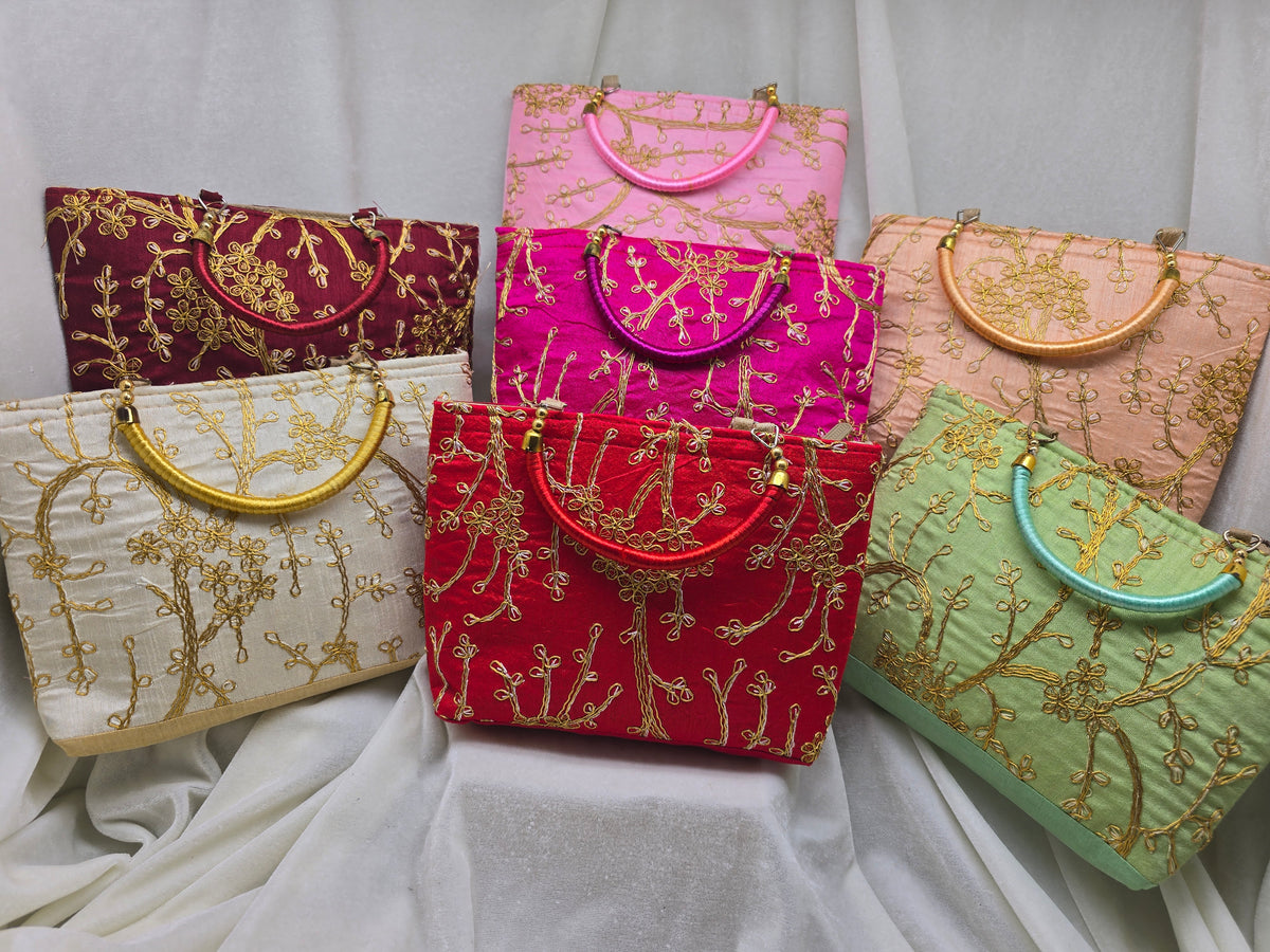 Indian Wedding Clutch Bag, Embroidered Bridal Purse, Silk Handbag with Handle, Bridesmaid Gift, Ethnic Party Clutch, Gift for Her