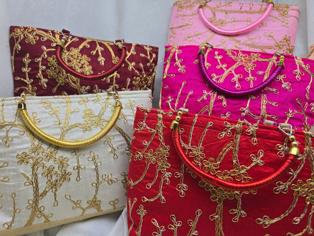 Indian Wedding Clutch Bag, Embroidered Bridal Purse, Silk Handbag with Handle, Bridesmaid Gift, Ethnic Party Clutch, Gift for Her