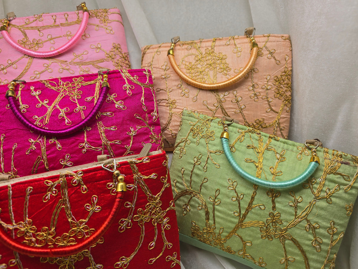 Indian Wedding Clutch Bag, Embroidered Bridal Purse, Silk Handbag with Handle, Bridesmaid Gift, Ethnic Party Clutch, Gift for Her