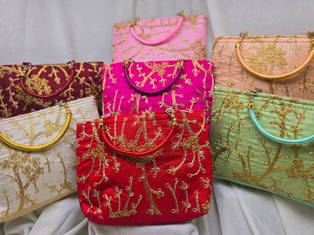 Indian Wedding Clutch Bag, Embroidered Bridal Purse, Silk Handbag with Handle, Bridesmaid Gift, Ethnic Party Clutch, Gift for Her