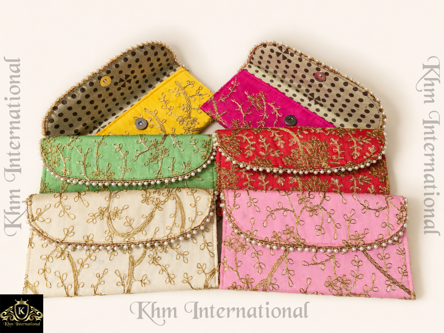 Hand Embroidered Zari Pearl Envelope Clutch Bag for Women