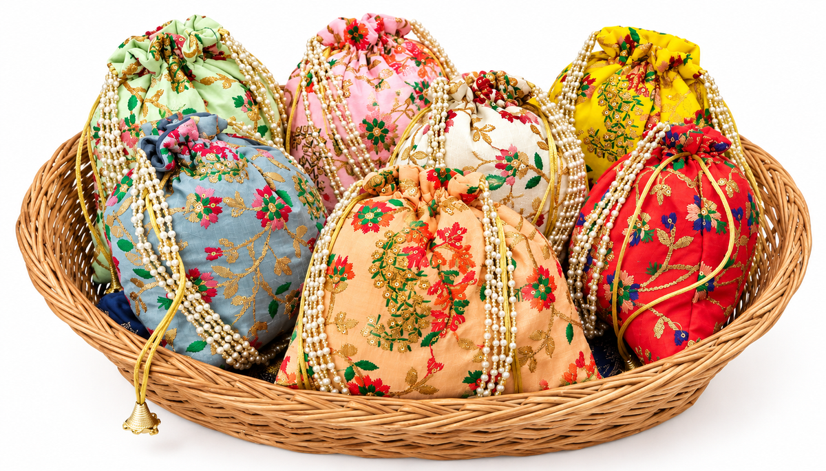 Embroidered Silk Potli Bags - Party Favor Clutch - Lot of 100