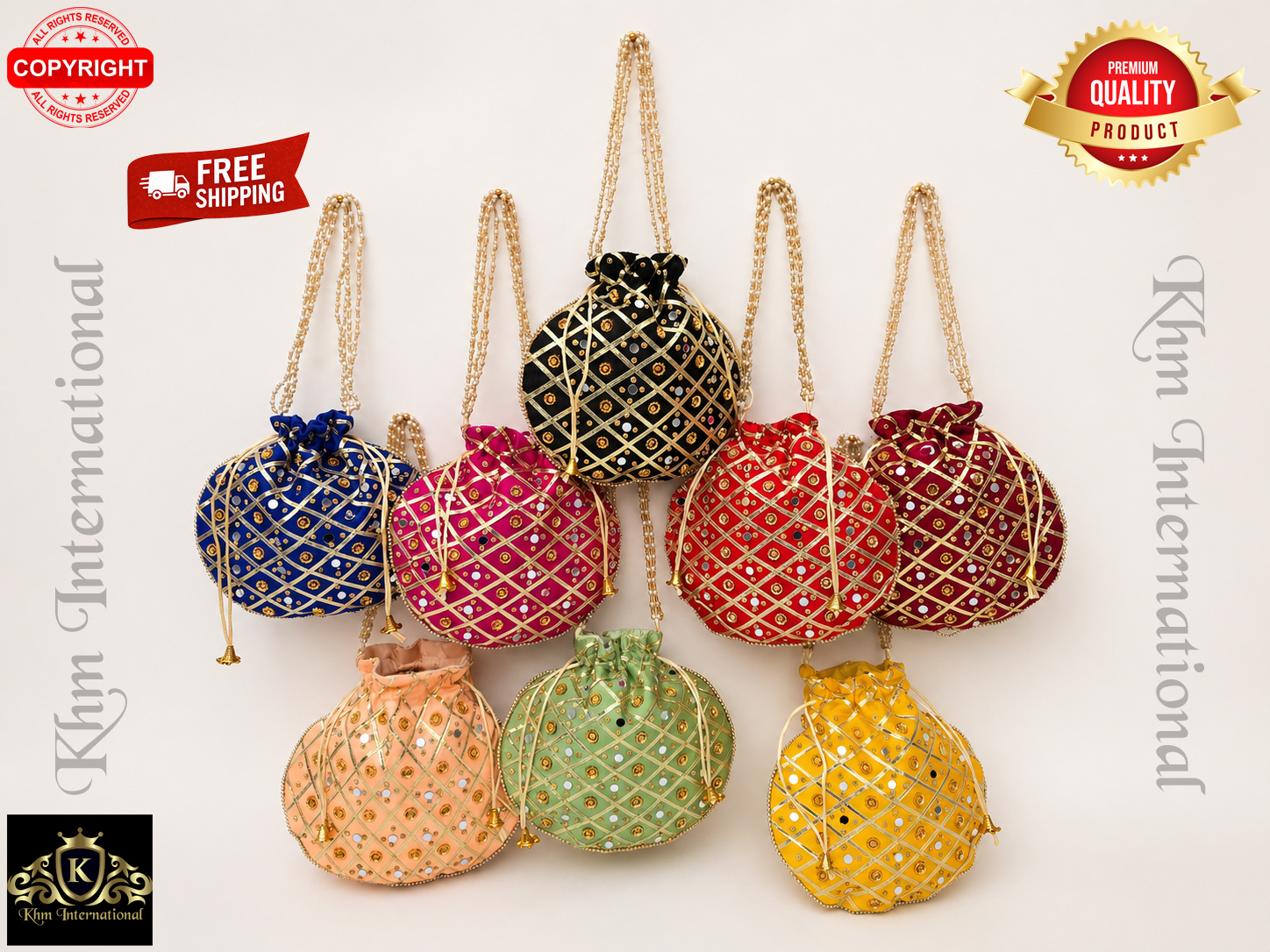 Mirror Work Potli Bag for Women | 9x9 Inch Indian Wedding Favor Purse, Bridal Drawstring Handbag, Ethnic Party Clutch for Bridesmaids & Festive Gifts