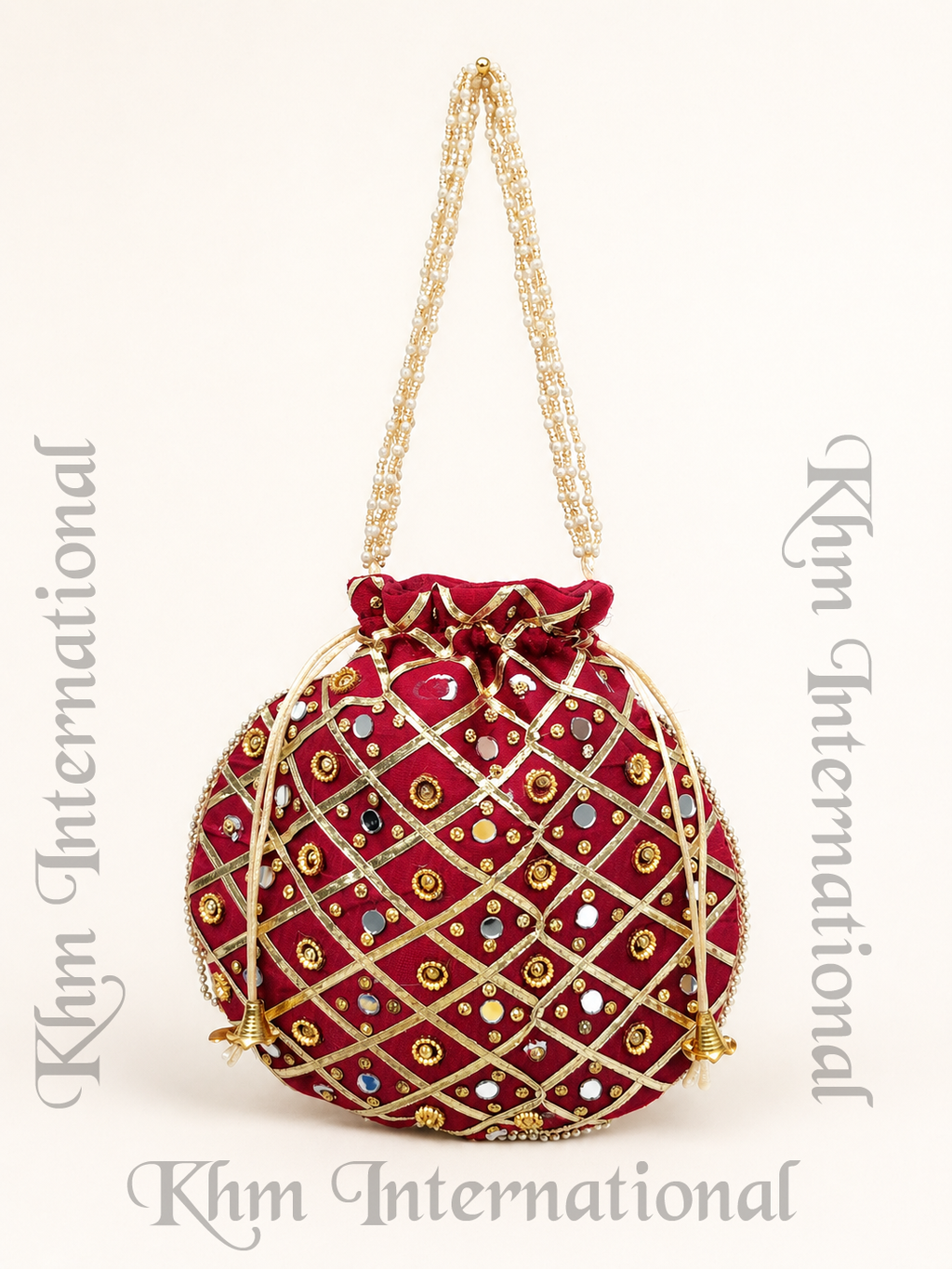 Mirror Work Potli Bag for Women | 9x9 Inch Indian Wedding Favor Purse, Bridal Drawstring Handbag, Ethnic Party Clutch for Bridesmaids & Festive Gifts