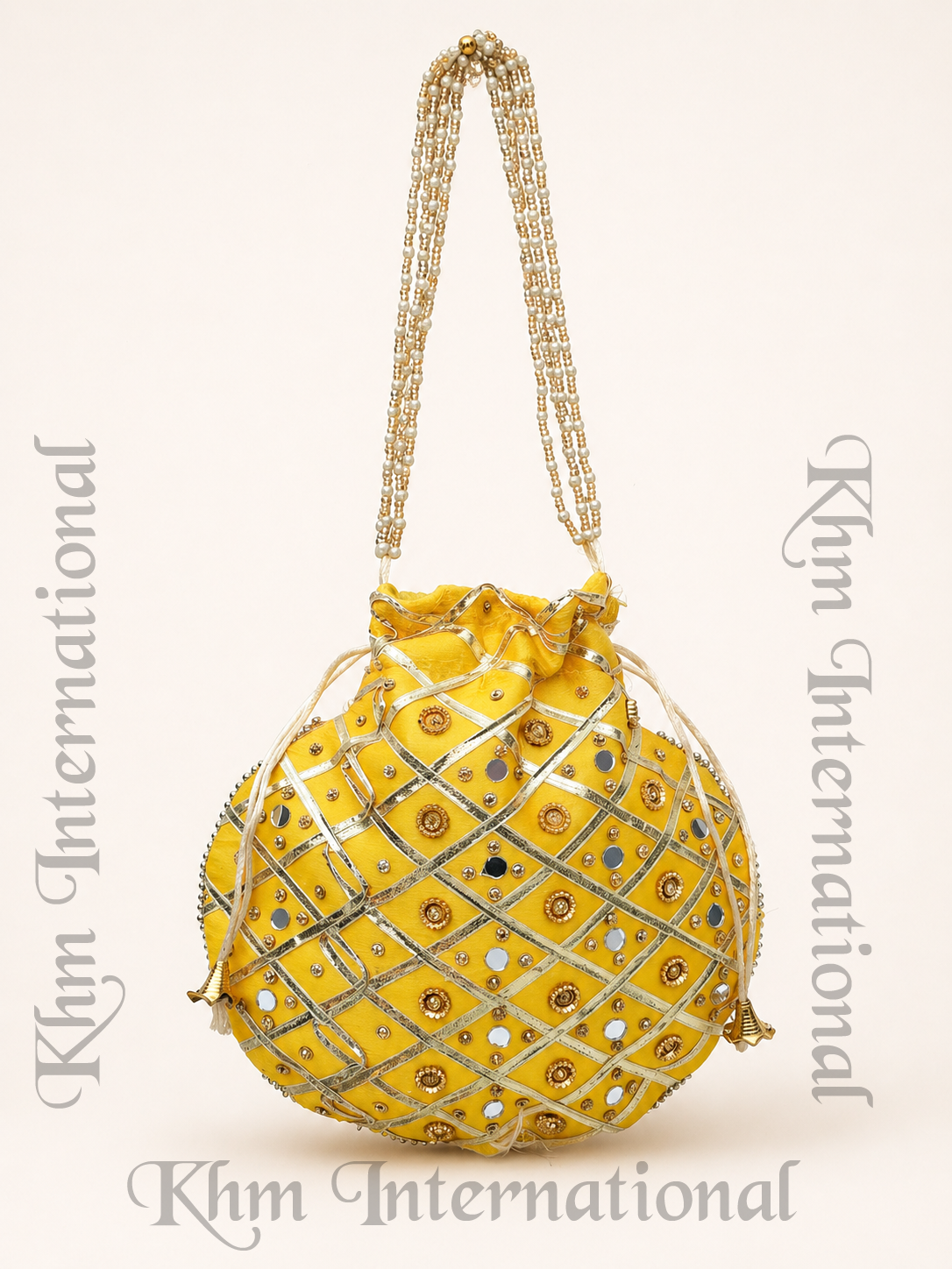 Mirror Work Potli Bag for Women | 9x9 Inch Indian Wedding Favor Purse, Bridal Drawstring Handbag, Ethnic Party Clutch for Bridesmaids & Festive Gifts