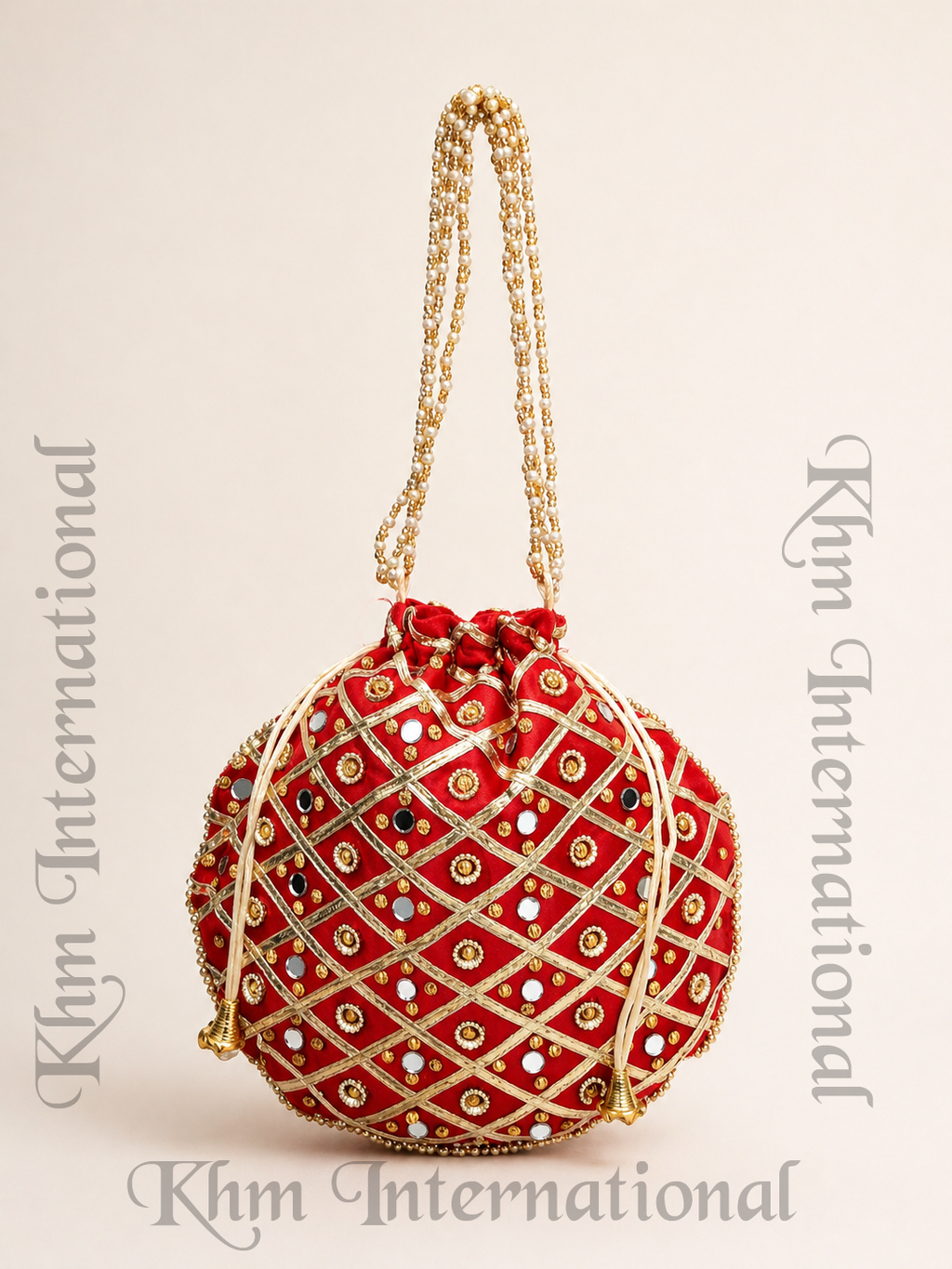 Mirror Work Potli Bag for Women | 9x9 Inch Indian Wedding Favor Purse, Bridal Drawstring Handbag, Ethnic Party Clutch for Bridesmaids & Festive Gifts