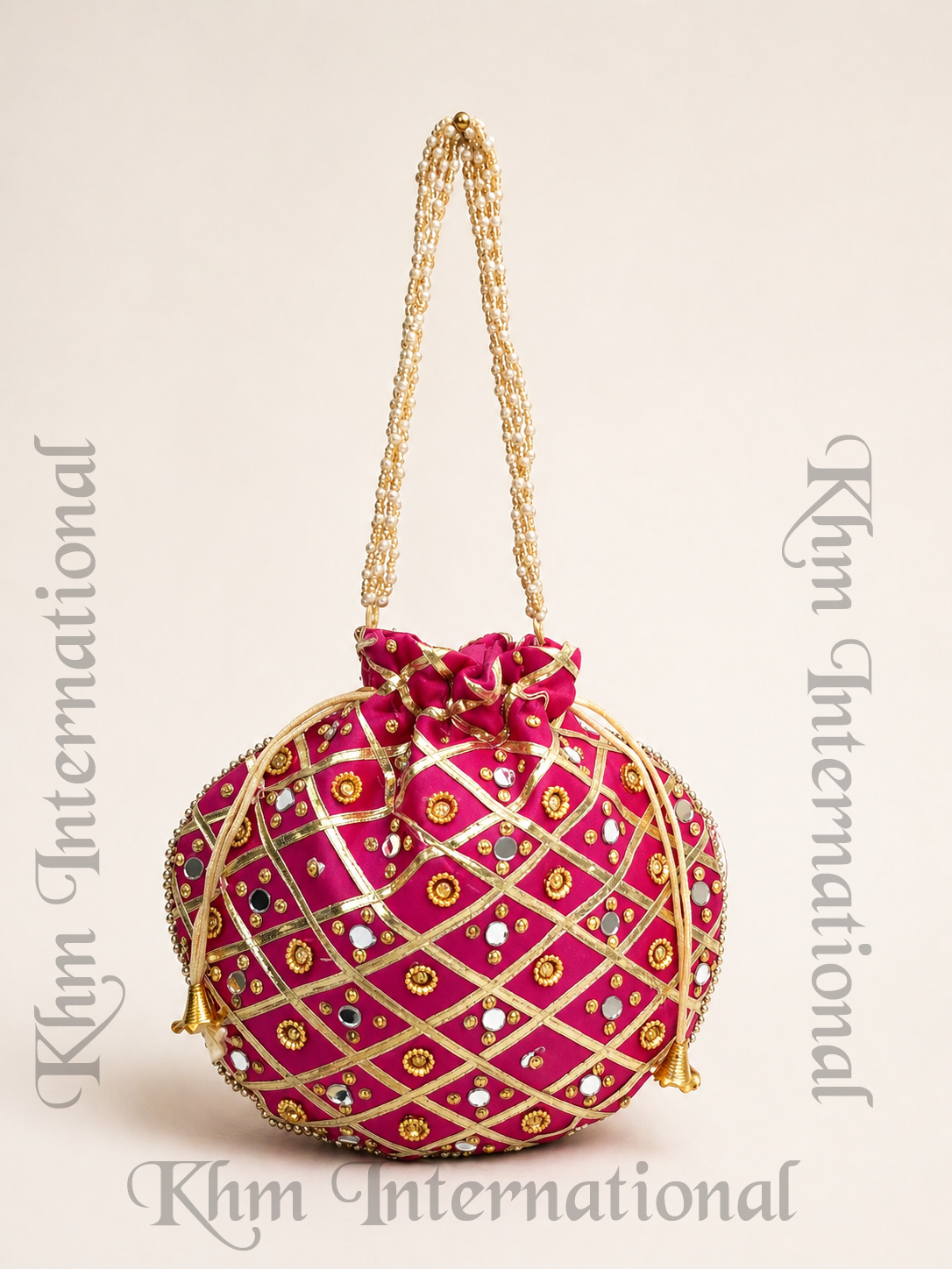 Mirror Work Potli Bag for Women | 9x9 Inch Indian Wedding Favor Purse, Bridal Drawstring Handbag, Ethnic Party Clutch for Bridesmaids & Festive Gifts