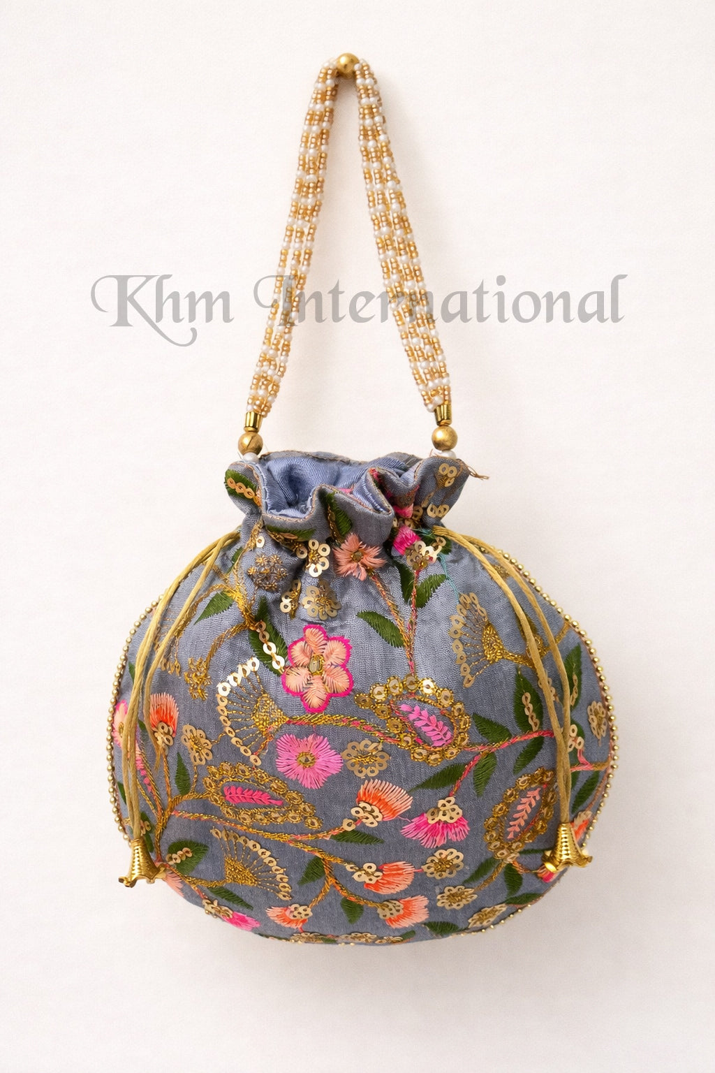 Floral Embroidered Potli Bag for Women | 9x9 Inch Indian Wedding Favor Purse, Bridal Drawstring Handbag, Ethnic Party Clutch