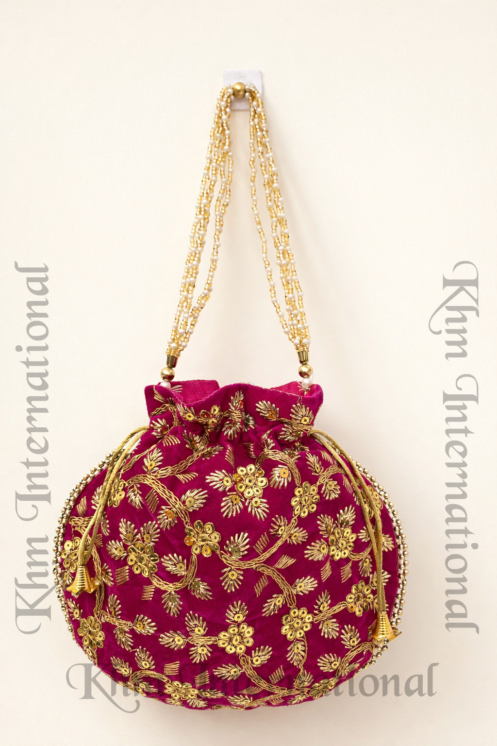 Gold Embroidered Potli Bag for Women | 9x9 Inch Indian Wedding Favor Purse, Bridal Drawstring Handbag, Ethnic Party Clutch