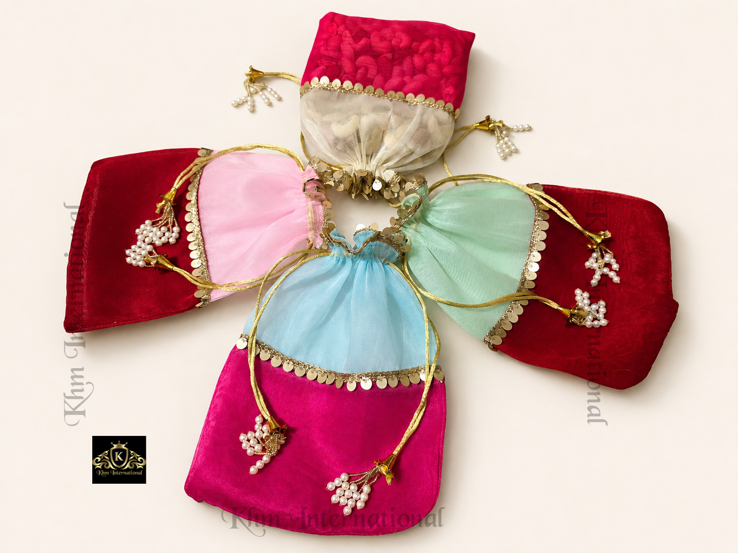 Handmade Organza Potli Bag Set – Indian Wedding Favor Bags, Bridesmaid Gift Pouches, Bridal Party Drawstring Bags