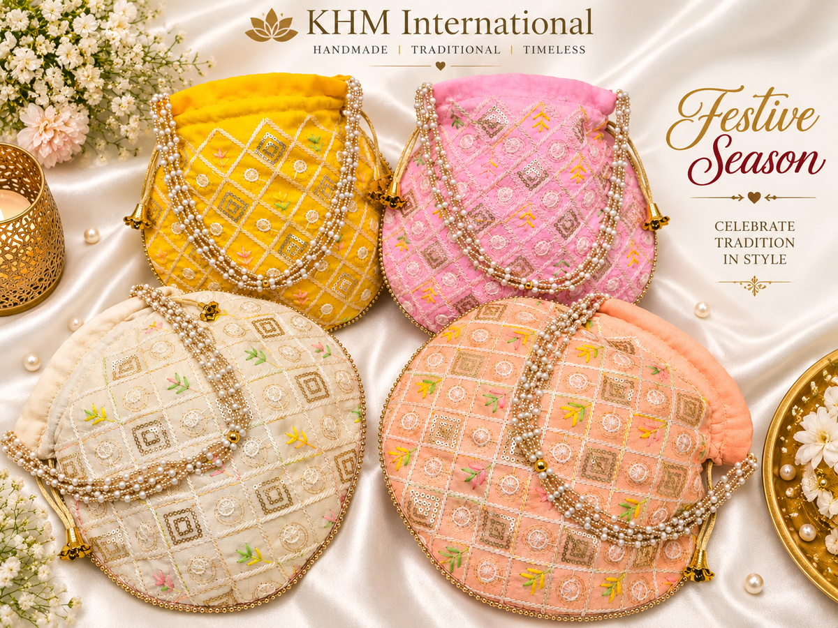 Embroidered Potli Bag for Wedding, Haldi, Mehendi & Party Favors