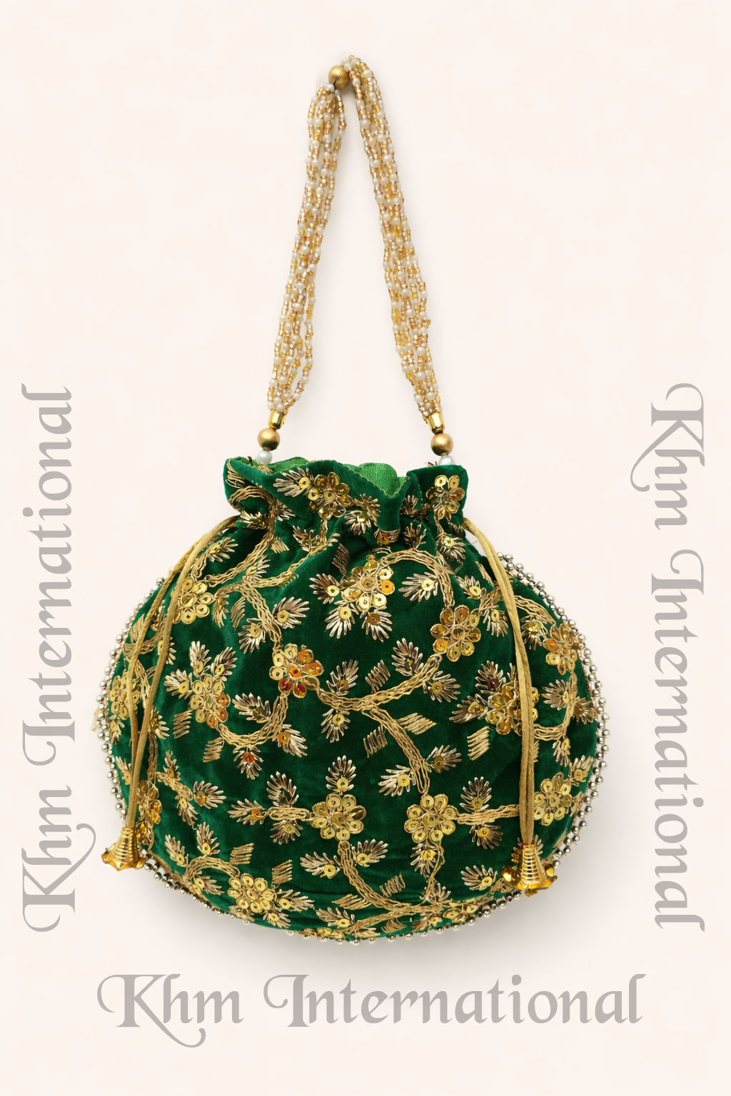 Gold Embroidered Potli Bag for Women | 9x9 Inch Indian Wedding Favor Purse, Bridal Drawstring Handbag, Ethnic Party Clutch