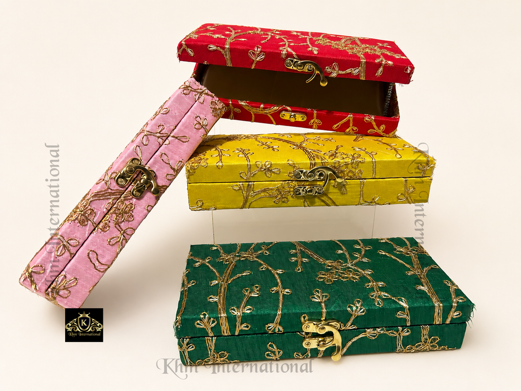 Shagan Mithai Silk Embroidered Indian Wedding Gift Favour Boxes