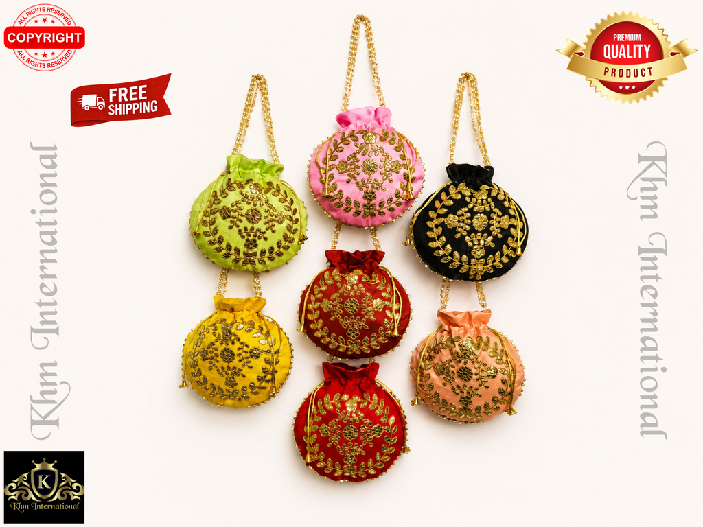 Designer Embroidered Potli Bags with Golden Work for Wedding & Festive Wear