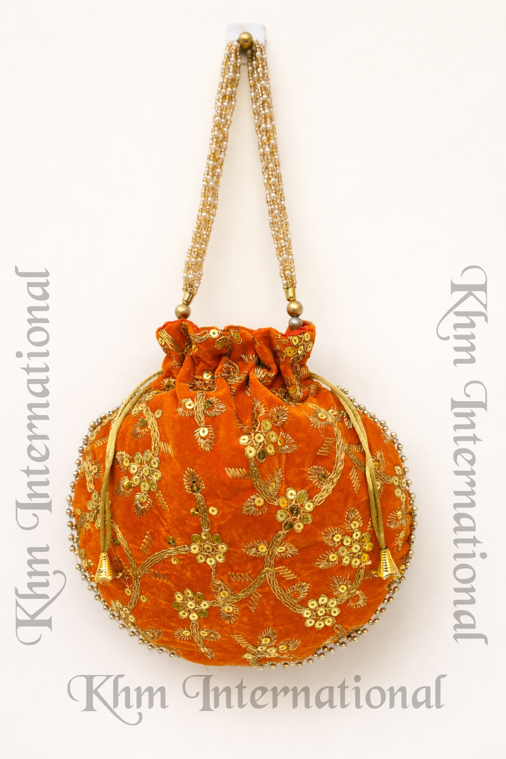 Gold Embroidered Potli Bag for Women | 9x9 Inch Indian Wedding Favor Purse, Bridal Drawstring Handbag, Ethnic Party Clutch