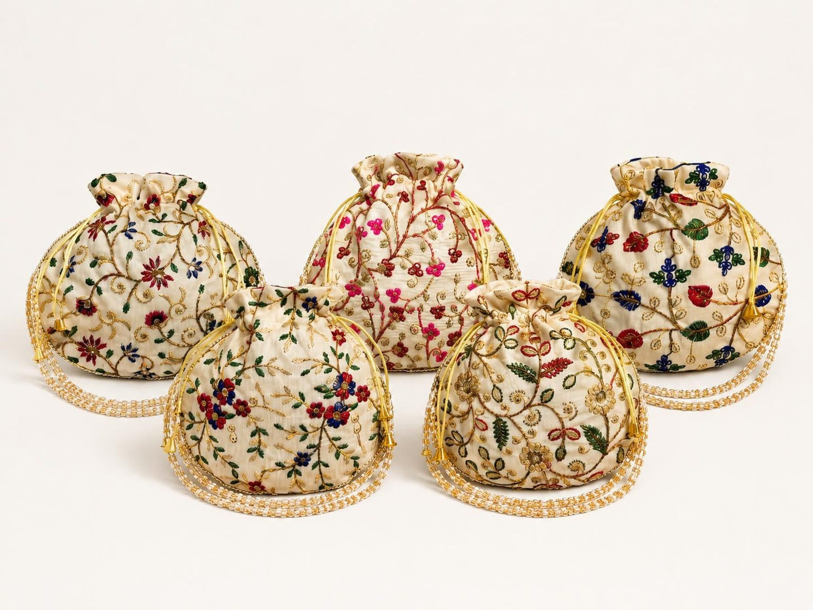 Embroidered Silk Potli Bag - Indian Handmade Party Favor (Lot of 100 Pcs, 9x9 inches)