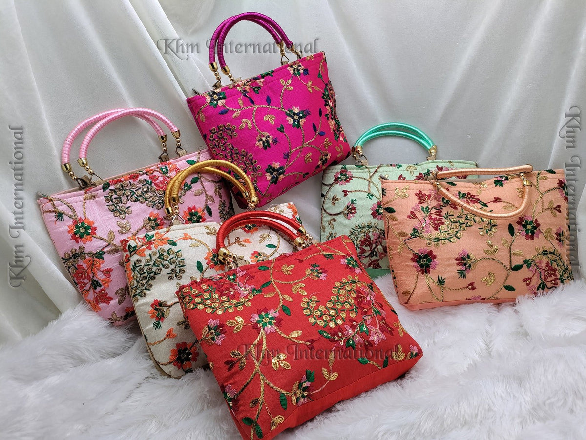 Embroidered Indian Handbag, Floral Ethnic Shoulder Bag, Traditional Handmade Women’s Purse, Colorful Wedding & Festive Bag