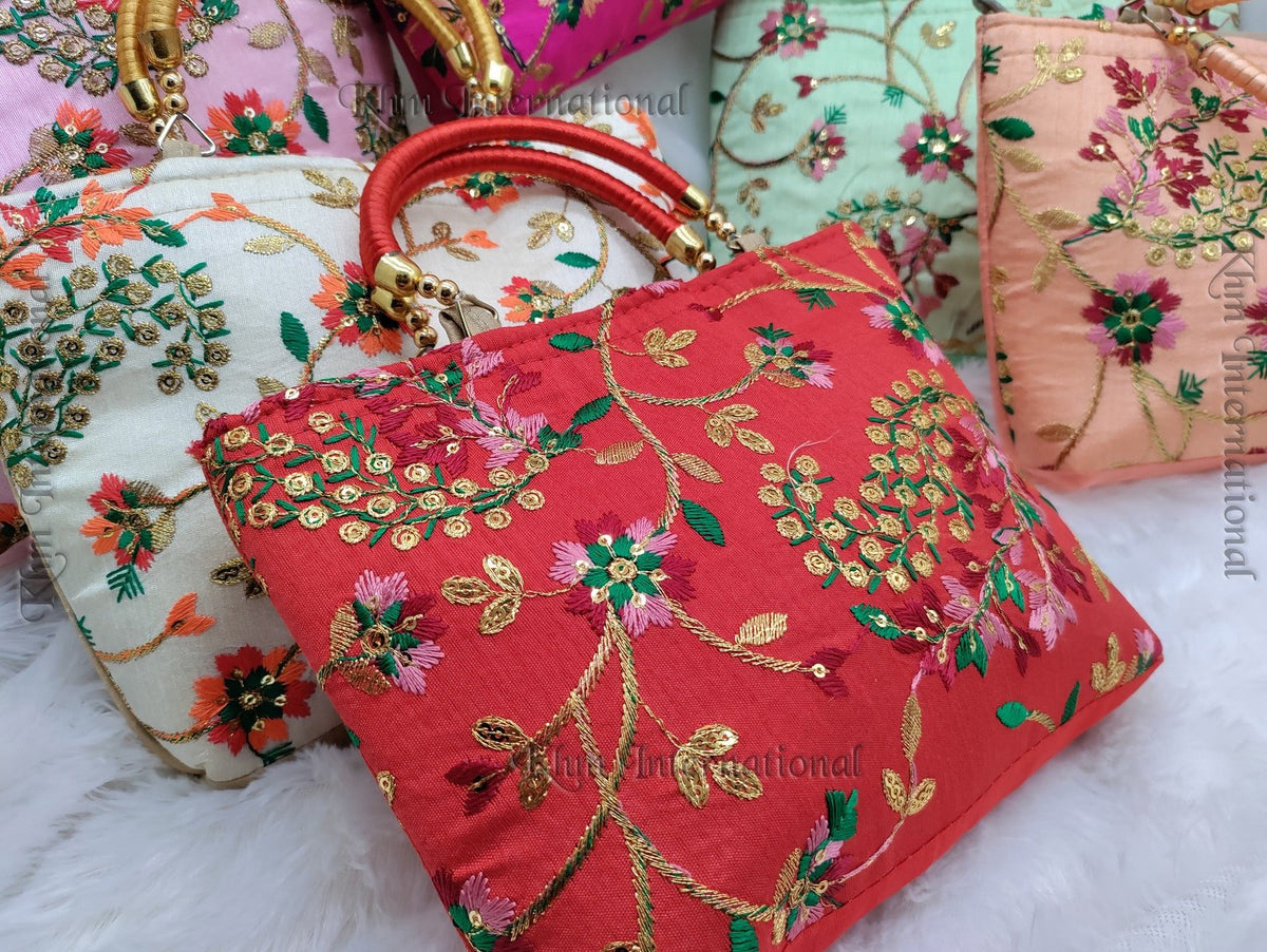 Embroidered Indian Handbag, Floral Ethnic Shoulder Bag, Traditional Handmade Women’s Purse, Colorful Wedding & Festive Bag