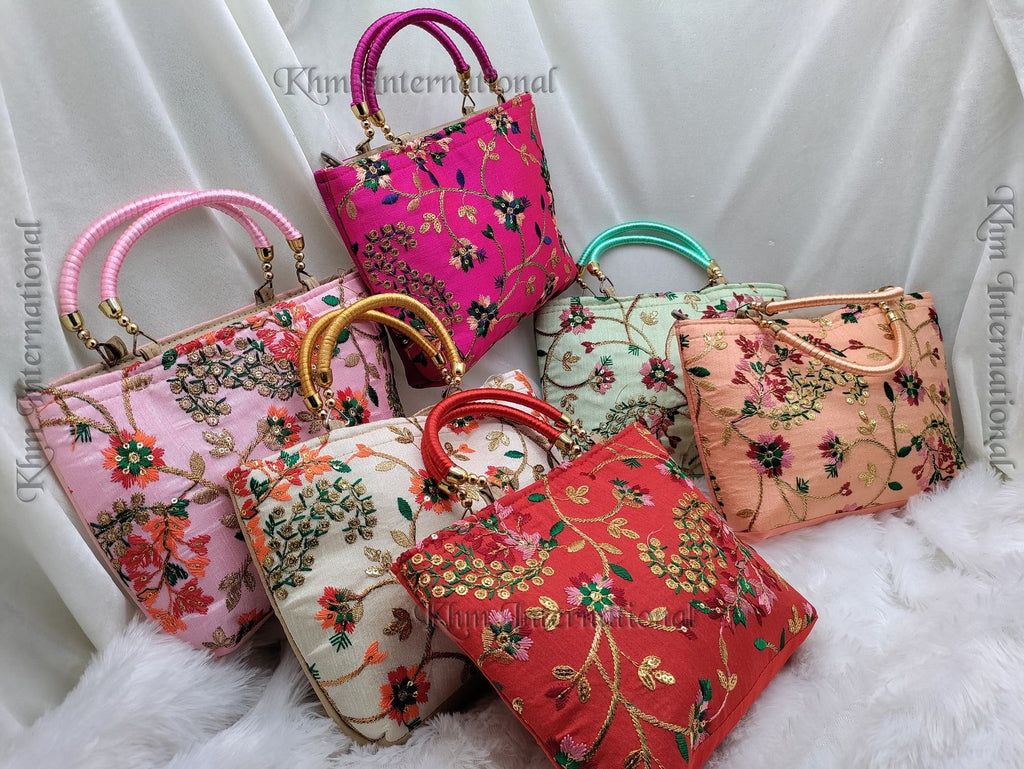 Embroidered Indian Handbag, Floral Ethnic Shoulder Bag, Traditional Handmade Women’s Purse, Colorful Wedding & Festive Bag