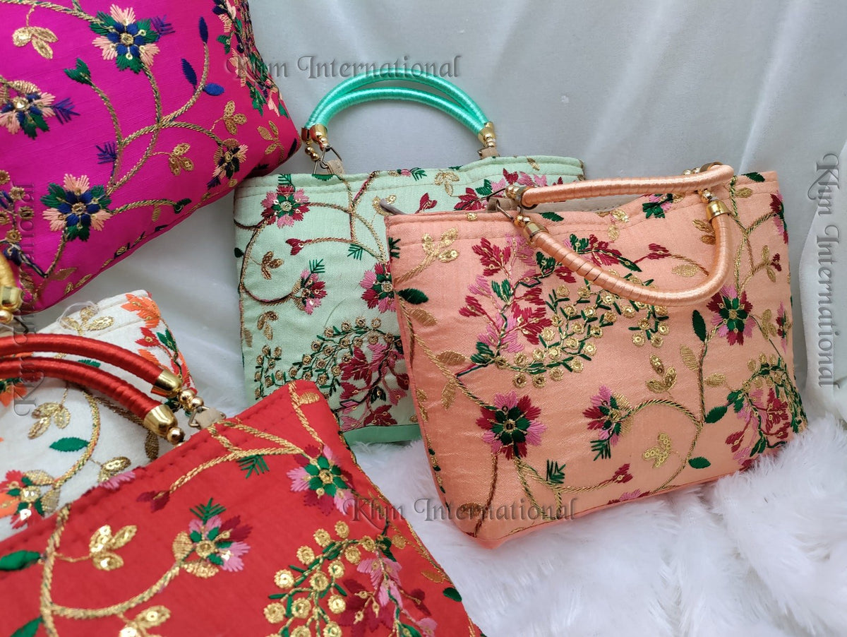 Embroidered Indian Handbag, Floral Ethnic Shoulder Bag, Traditional Handmade Women’s Purse, Colorful Wedding & Festive Bag