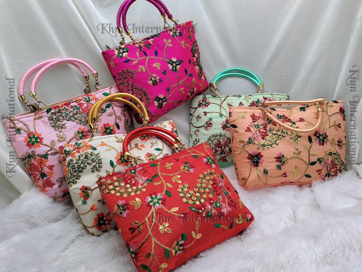 Embroidered Indian Handbag, Floral Ethnic Shoulder Bag, Traditional Handmade Women’s Purse, Colorful Wedding & Festive Bag