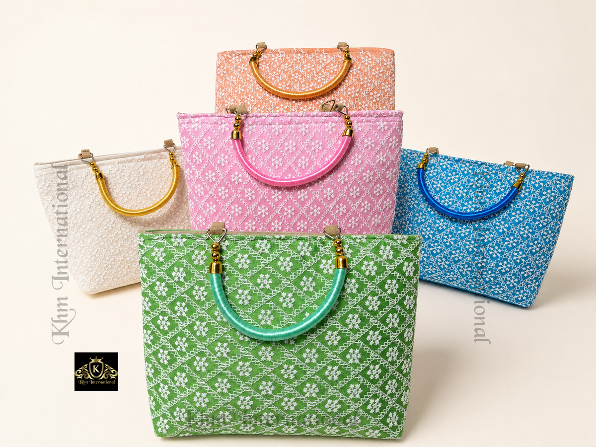 Handmade Chikankari Embroidered Bag, Floral Cotton Tote, Bohemian Travel Purse, Pastel Colorful Handbag with Handles, Unique Gift for Women