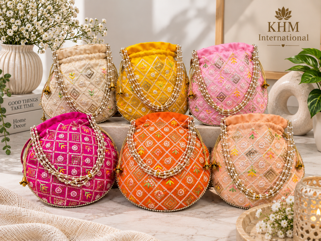 Embroidered Potli Bag for Wedding, Haldi, Mehendi & Party Favors