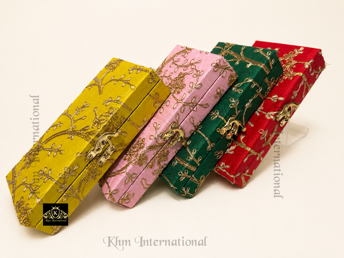Shagan Mithai Silk Embroidered Indian Wedding Gift Favour Boxes