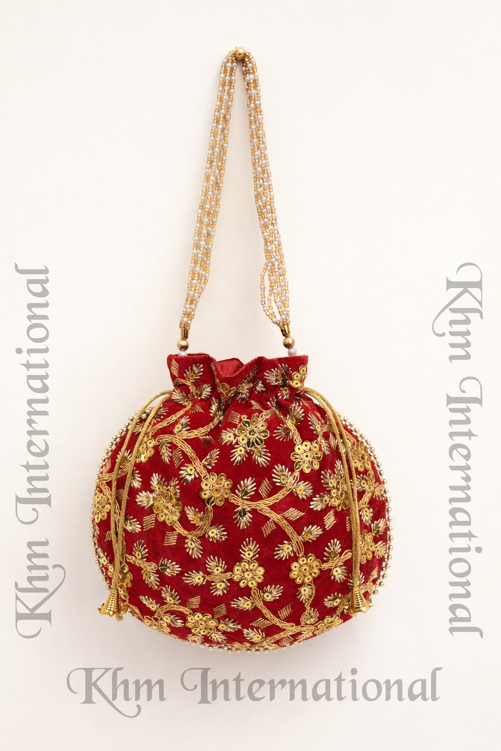 Gold Embroidered Potli Bag for Women | 9x9 Inch Indian Wedding Favor Purse, Bridal Drawstring Handbag, Ethnic Party Clutch