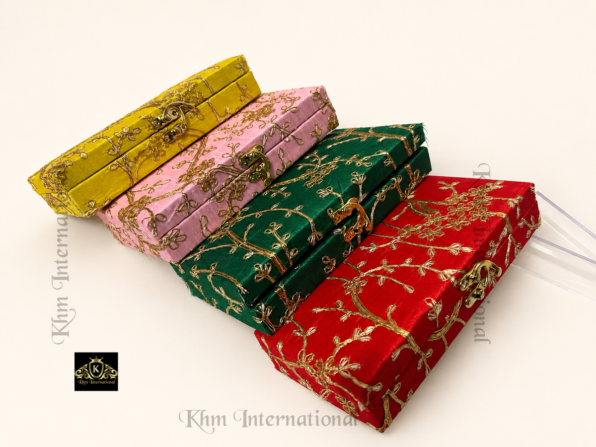 Shagan Mithai Silk Embroidered Indian Wedding Gift Favour Boxes