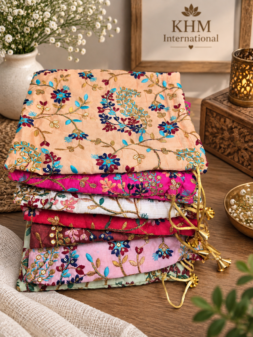 Floral Potli Bag for Indian Wedding, Haldi, Mehendi & Party Favors