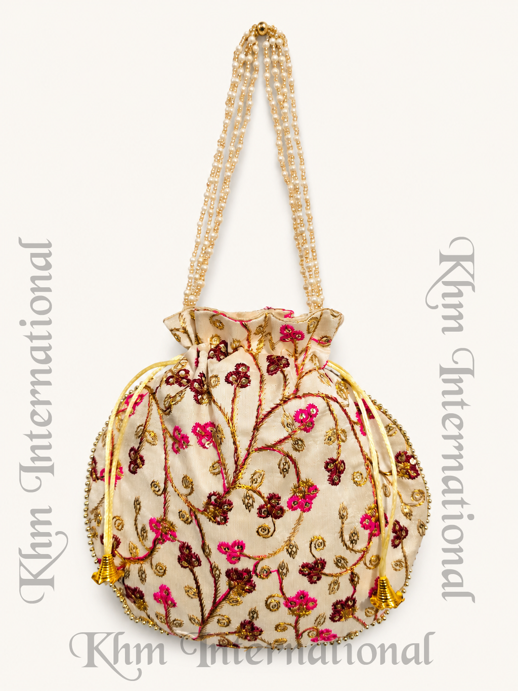 Embroidered Silk Potli Bag - Indian Handmade Party Favor (Lot of 100 Pcs, 9x9 inches)