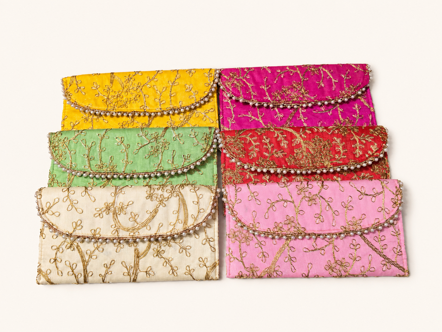 Hand Embroidered Zari Pearl Envelope Clutch Bag for Women