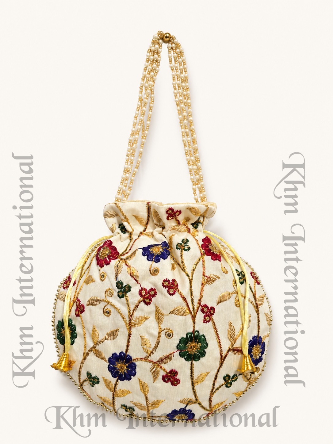 Embroidered Silk Potli Bag - Indian Handmade Party Favor (Lot of 100 Pcs, 9x9 inches)