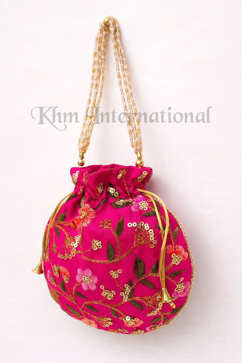 Floral Embroidered Potli Bag for Women | 9x9 Inch Indian Wedding Favor Purse, Bridal Drawstring Handbag, Ethnic Party Clutch
