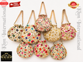 Cream Floral Embroidered Potli Bags with Golden Bead Handle for Wedding & Festive Wear