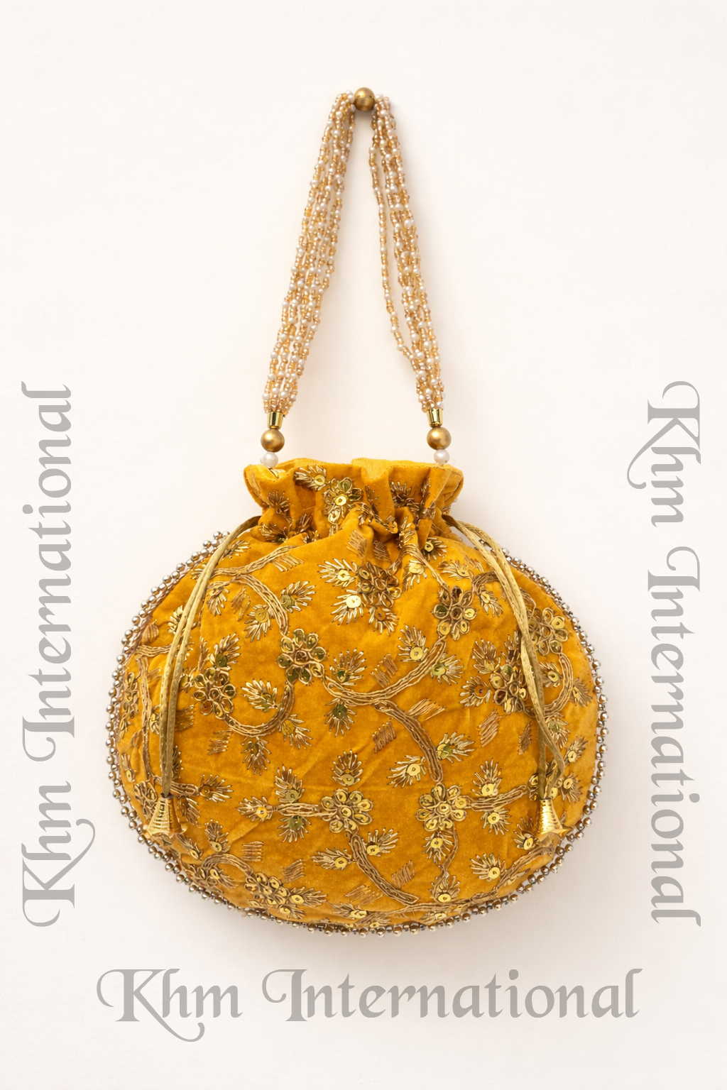 Gold Embroidered Potli Bag for Women | 9x9 Inch Indian Wedding Favor Purse, Bridal Drawstring Handbag, Ethnic Party Clutch
