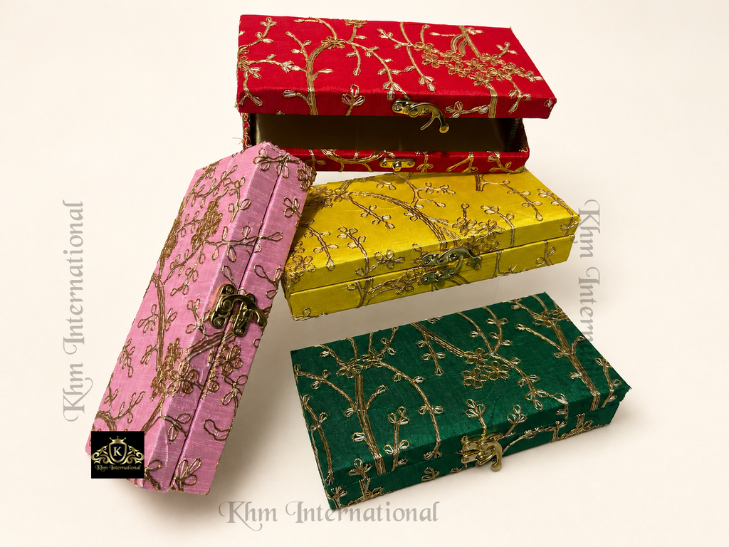 Shagan Mithai Silk Embroidered Indian Wedding Gift Favour Boxes