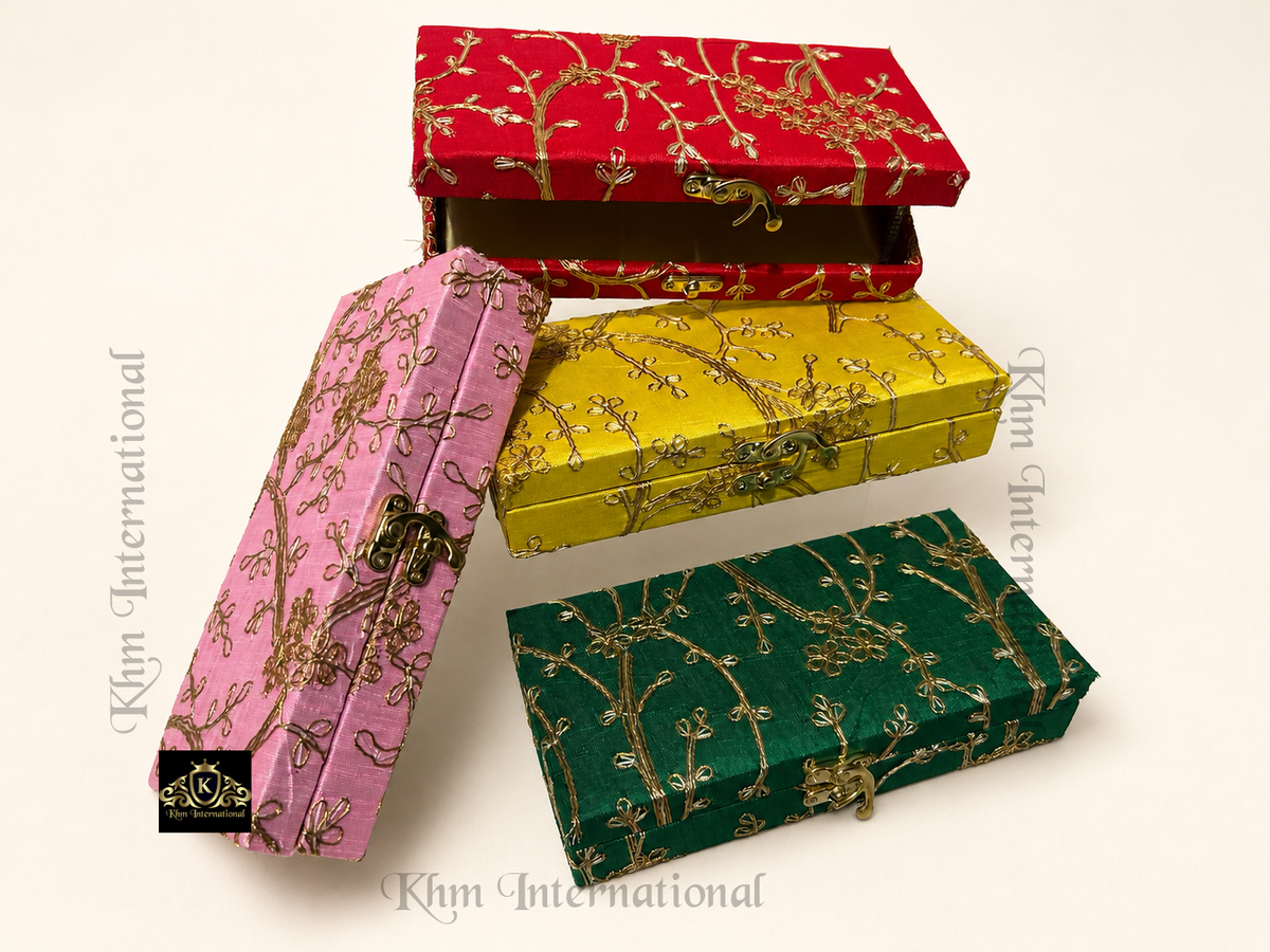 Shagan Mithai Silk Embroidered Indian Wedding Gift Favour Boxes