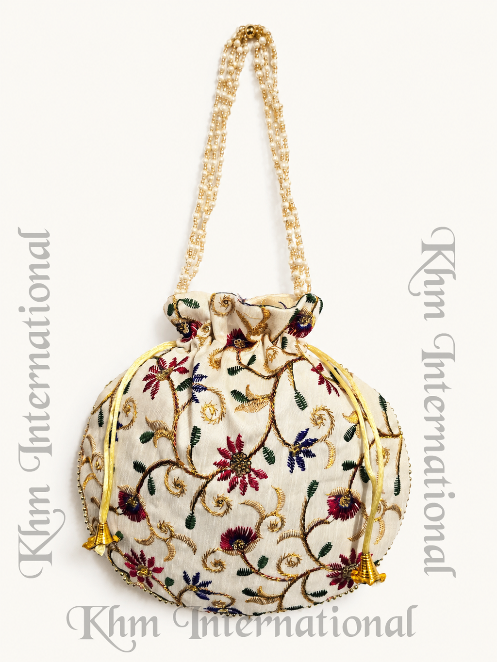 Embroidered Silk Potli Bag - Indian Handmade Party Favor (Lot of 100 Pcs, 9x9 inches)