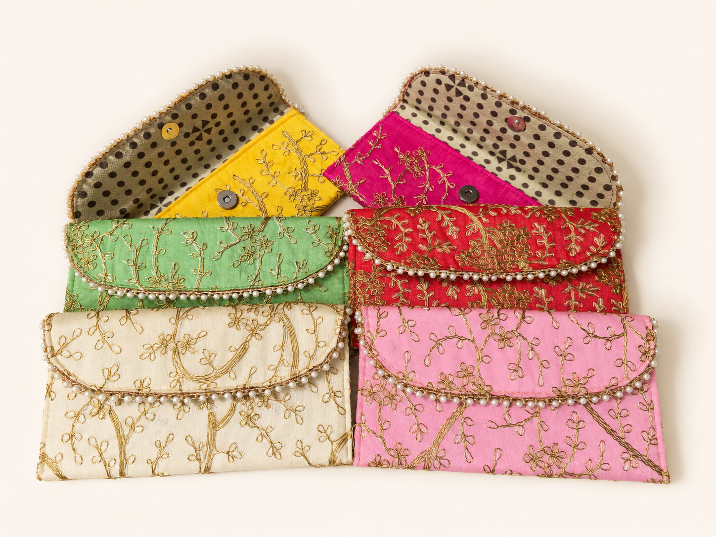 Hand Embroidered Zari Pearl Envelope Clutch Bag for Women