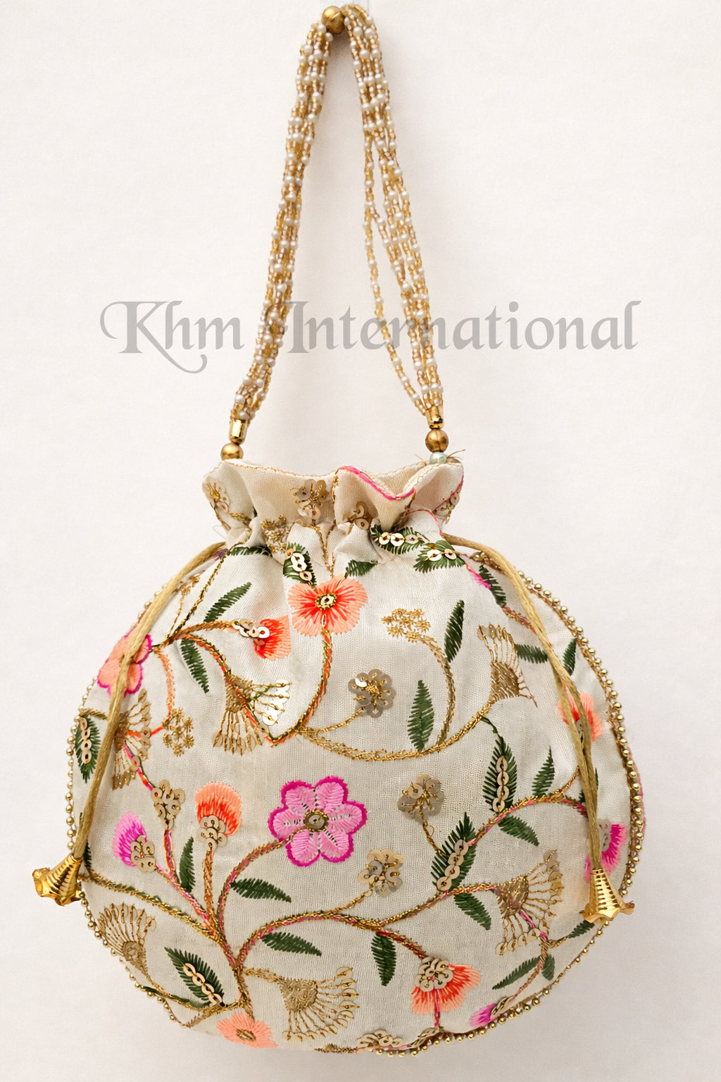 Floral Embroidered Potli Bag for Women | 9x9 Inch Indian Wedding Favor Purse, Bridal Drawstring Handbag, Ethnic Party Clutch