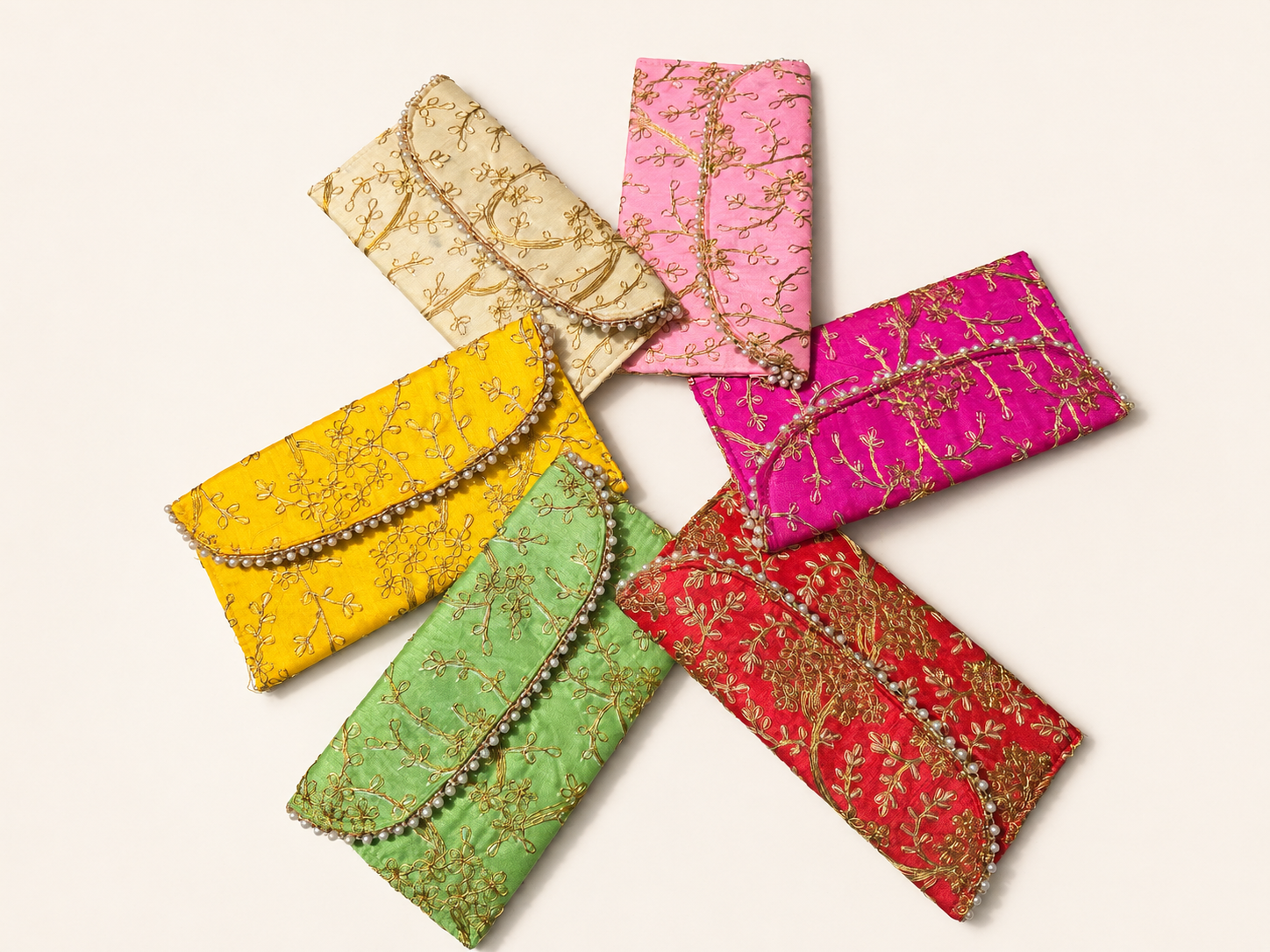 Hand Embroidered Zari Pearl Envelope Clutch Bag for Women