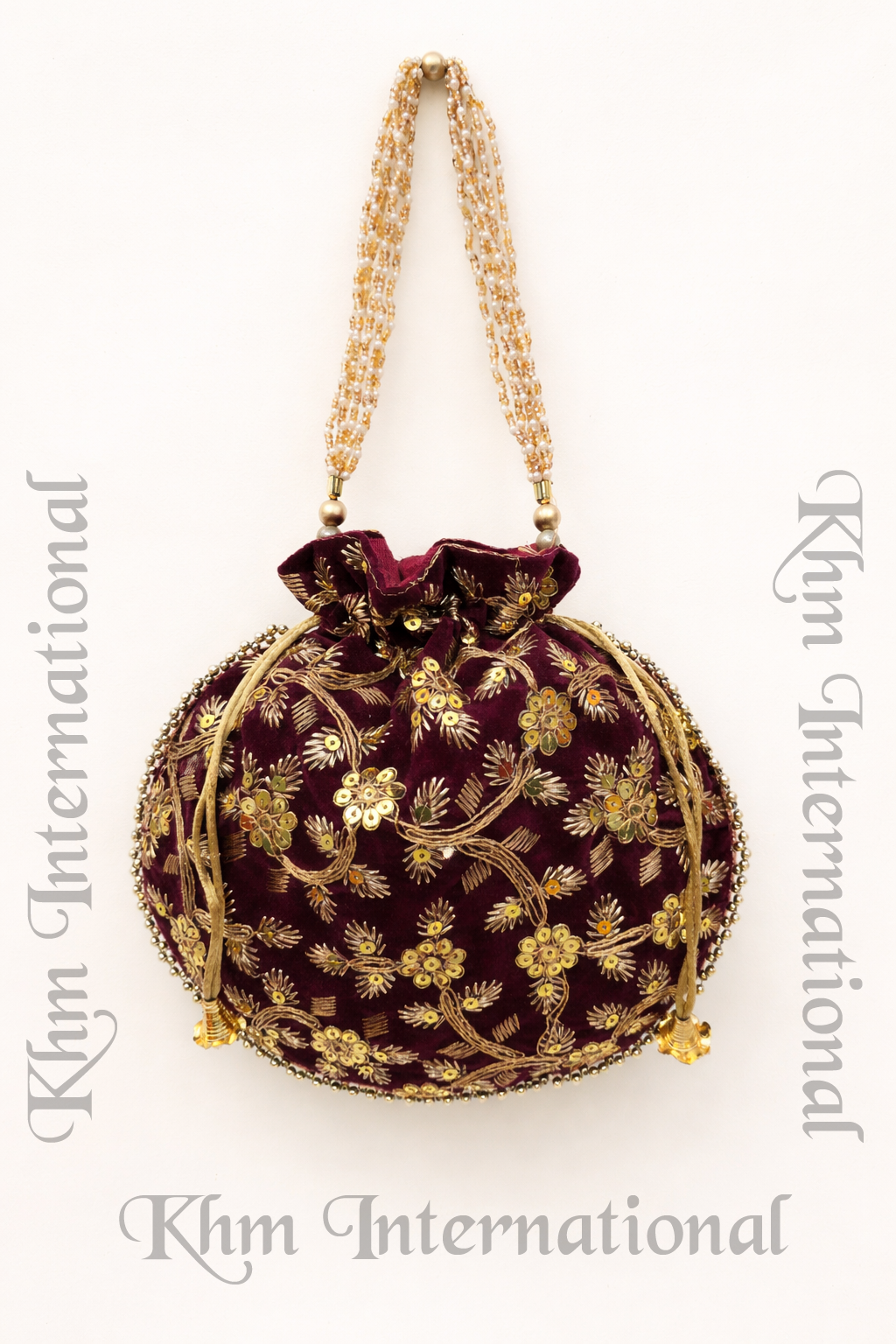 Gold Embroidered Potli Bag for Women | 9x9 Inch Indian Wedding Favor Purse, Bridal Drawstring Handbag, Ethnic Party Clutch