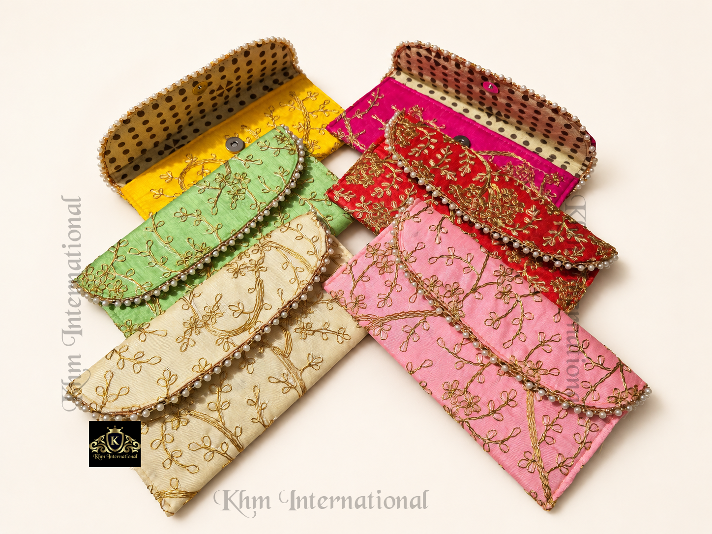 Hand Embroidered Zari Pearl Envelope Clutch Bag for Women