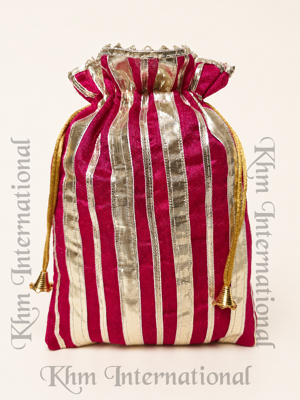 Striped Silk Potli Bag 7x9 Inch, Assorted Colors Indian Wedding Gift Bag, Drawstring Favor Pouch, Traditional Party Return Gift Bag