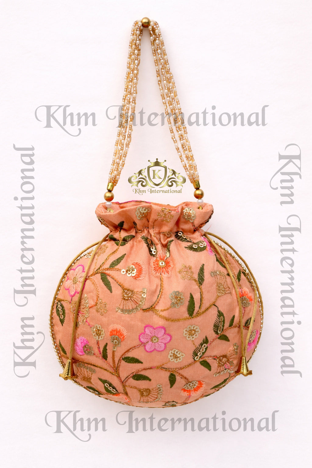 Floral Embroidered Potli Bag for Women | 9x9 Inch Indian Wedding Favor Purse, Bridal Drawstring Handbag, Ethnic Party Clutch